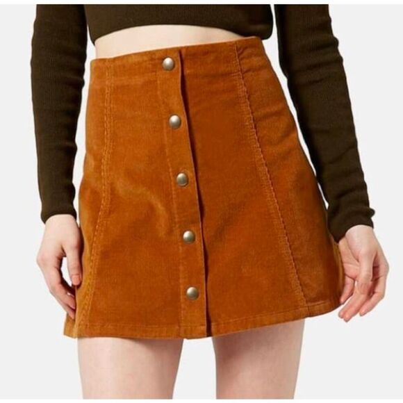 Topshop Dresses & Skirts - Topshop Corduroy Button Front Mini Skirt Brown